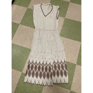 Womens Sleeveless Gauze Cotton Embroidered Midi Dress Brown Tan From India 46 S
